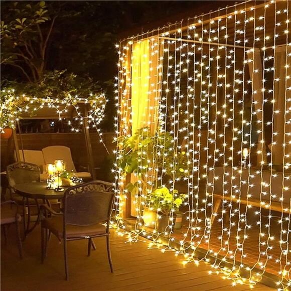 300 LED Remote Control Christmas Curtain Lights, Plug in Fairy Curtain - Picture 1 of 7